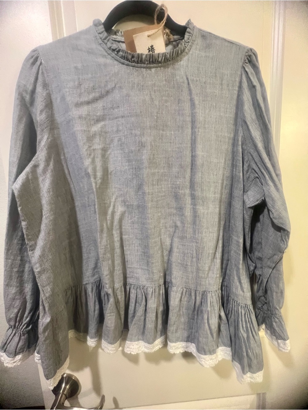 Light Blue Ruffle-Hem Long Sleeve Tunic